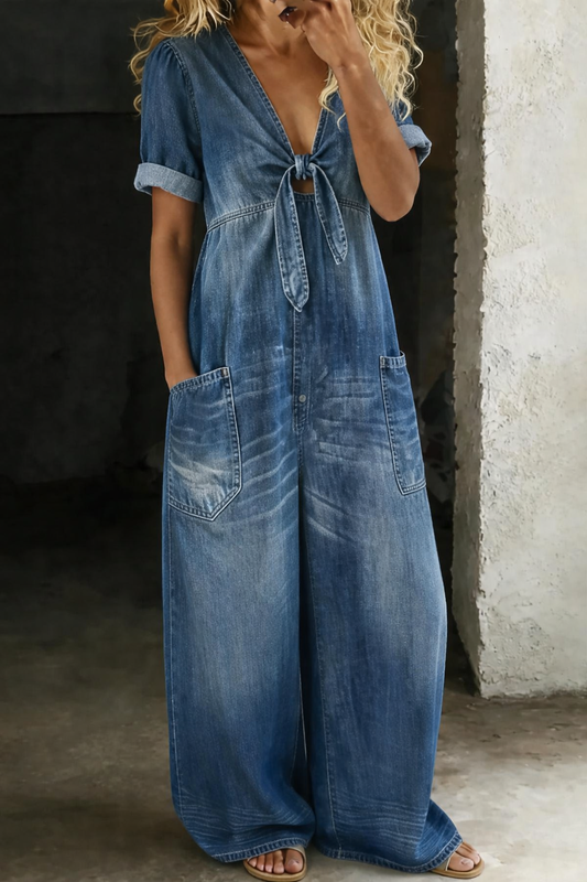 Vionne – décolleté en V à nouer en jean – salopette