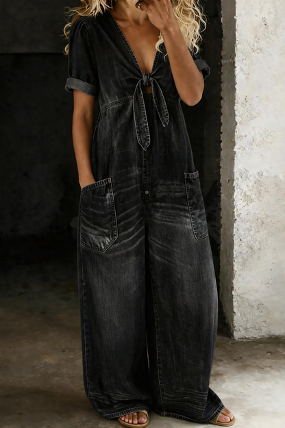 Vionne – décolleté en V à nouer en jean – salopette
