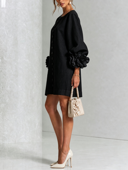 Rilane – Robe-chemise en lin mélangé à manches ornées de rosettes