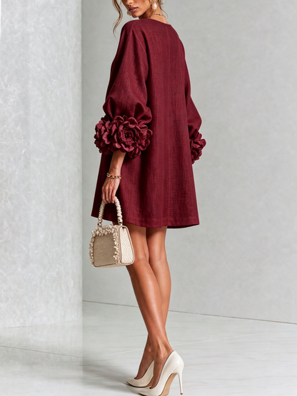 Rilane – Robe-chemise en lin mélangé à manches ornées de rosettes