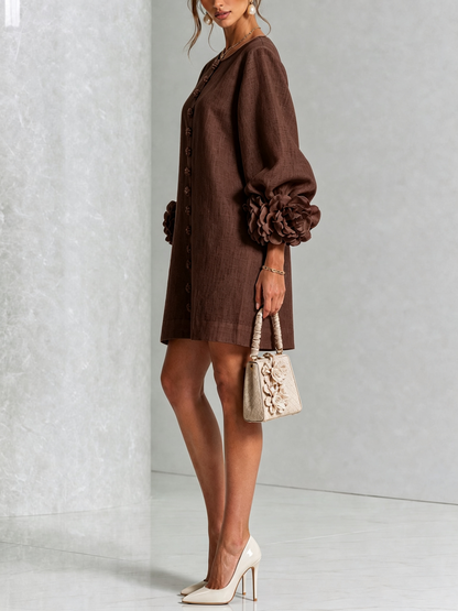 Rilane – Robe-chemise en lin mélangé à manches ornées de rosettes