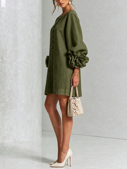 Rilane – Robe-chemise en lin mélangé à manches ornées de rosettes