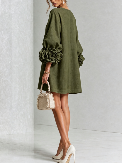 Rilane – Robe-chemise en lin mélangé à manches ornées de rosettes
