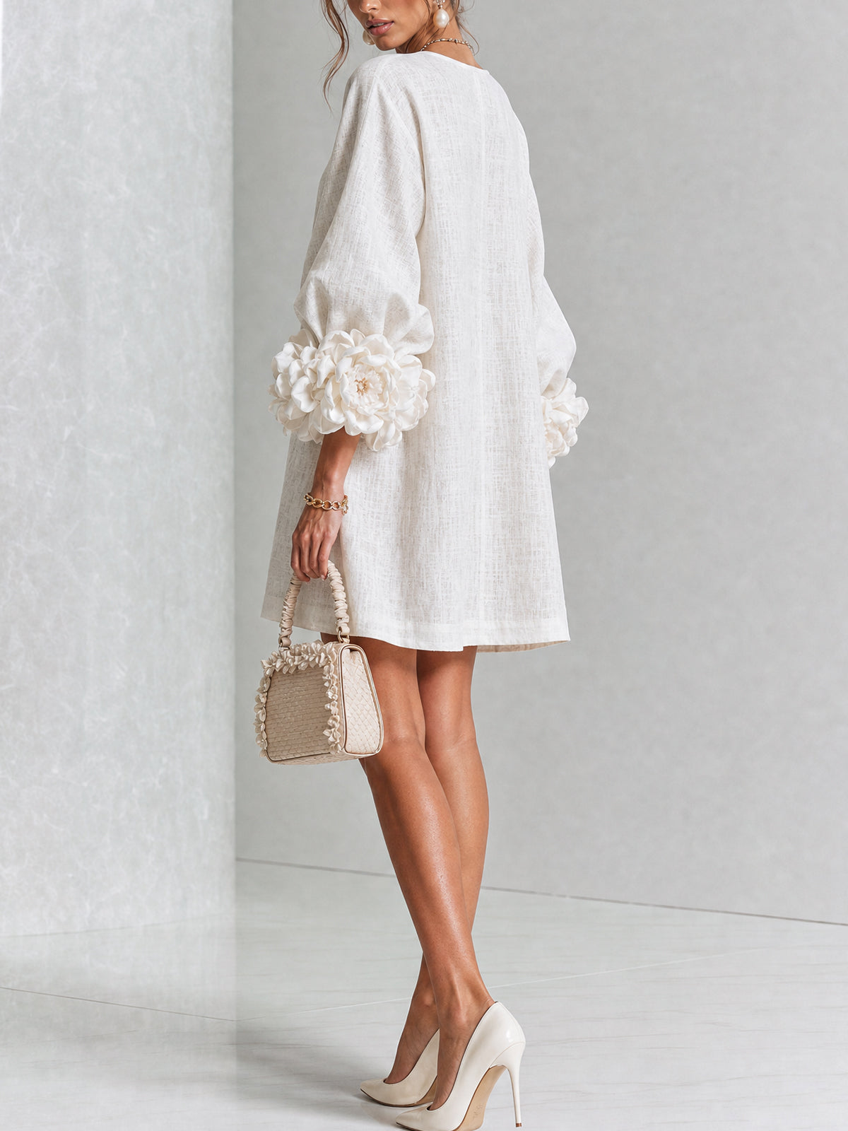 Rilane – Robe-chemise en lin mélangé à manches ornées de rosettes