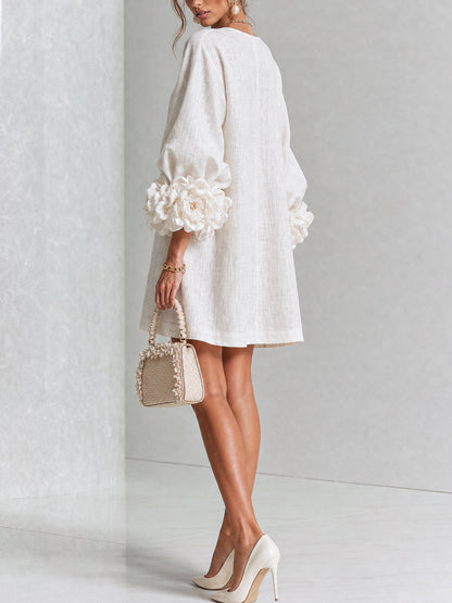 Rilane – Robe-chemise en lin mélangé à manches ornées de rosettes