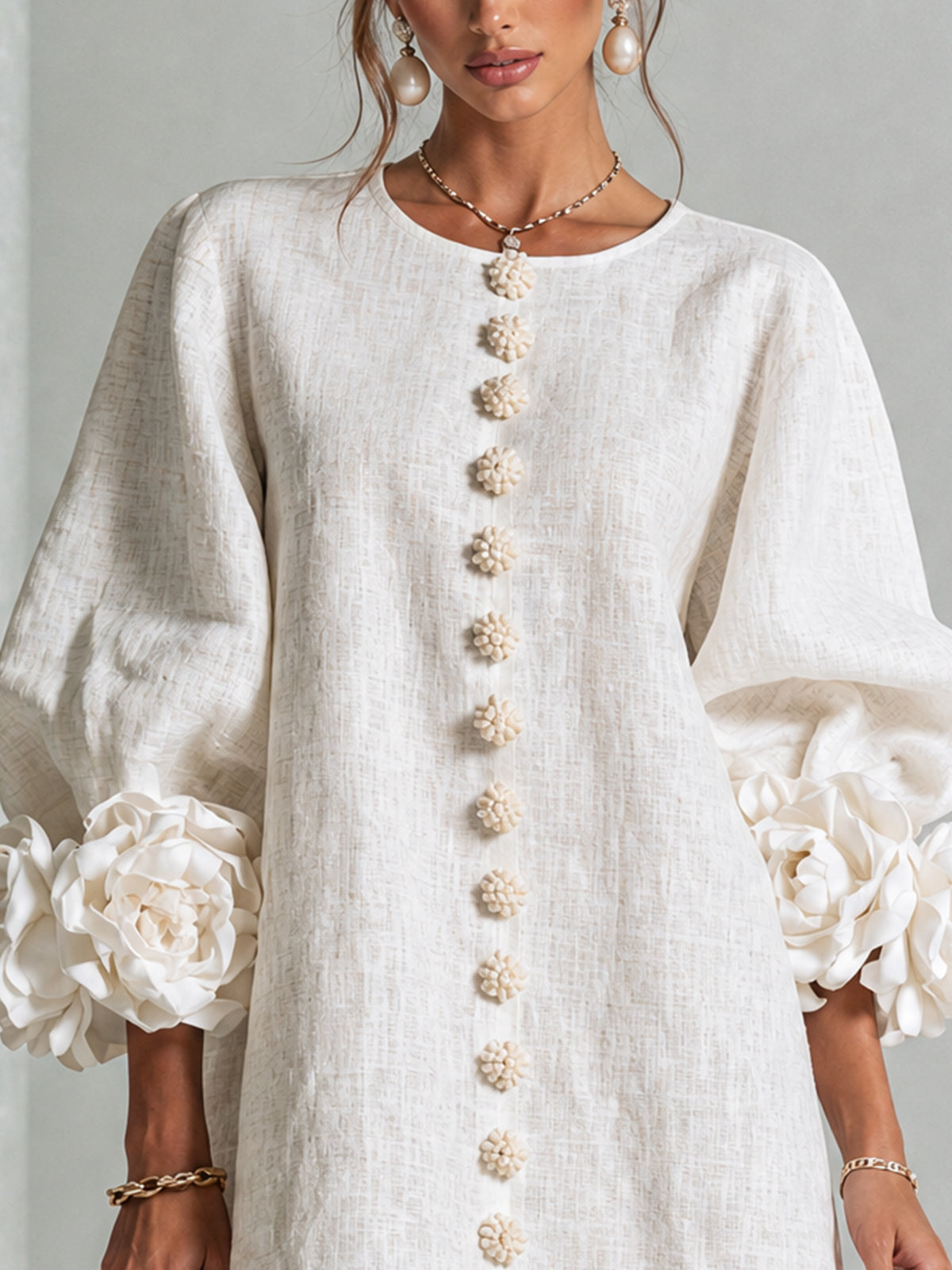 Rilane – Robe-chemise en lin mélangé à manches ornées de rosettes